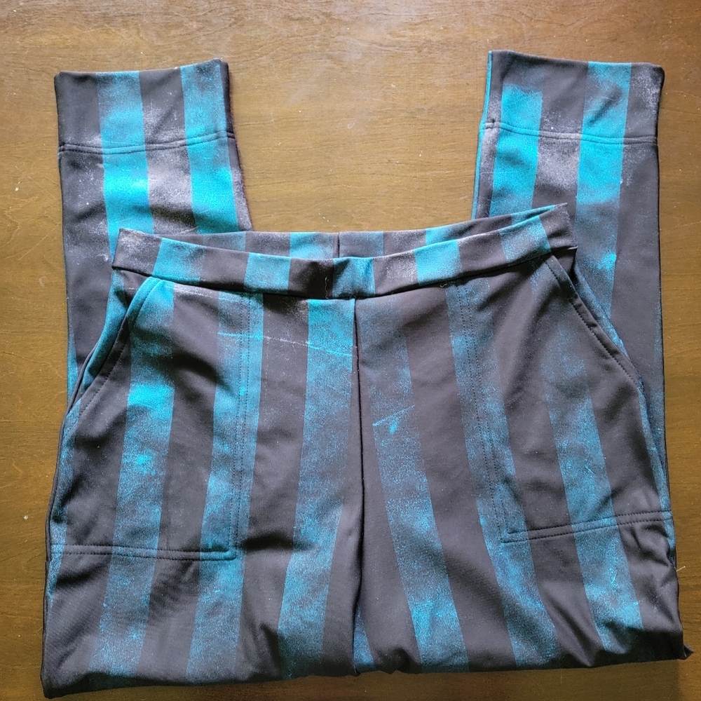 Blackmilk Black and Teal Striped Pants